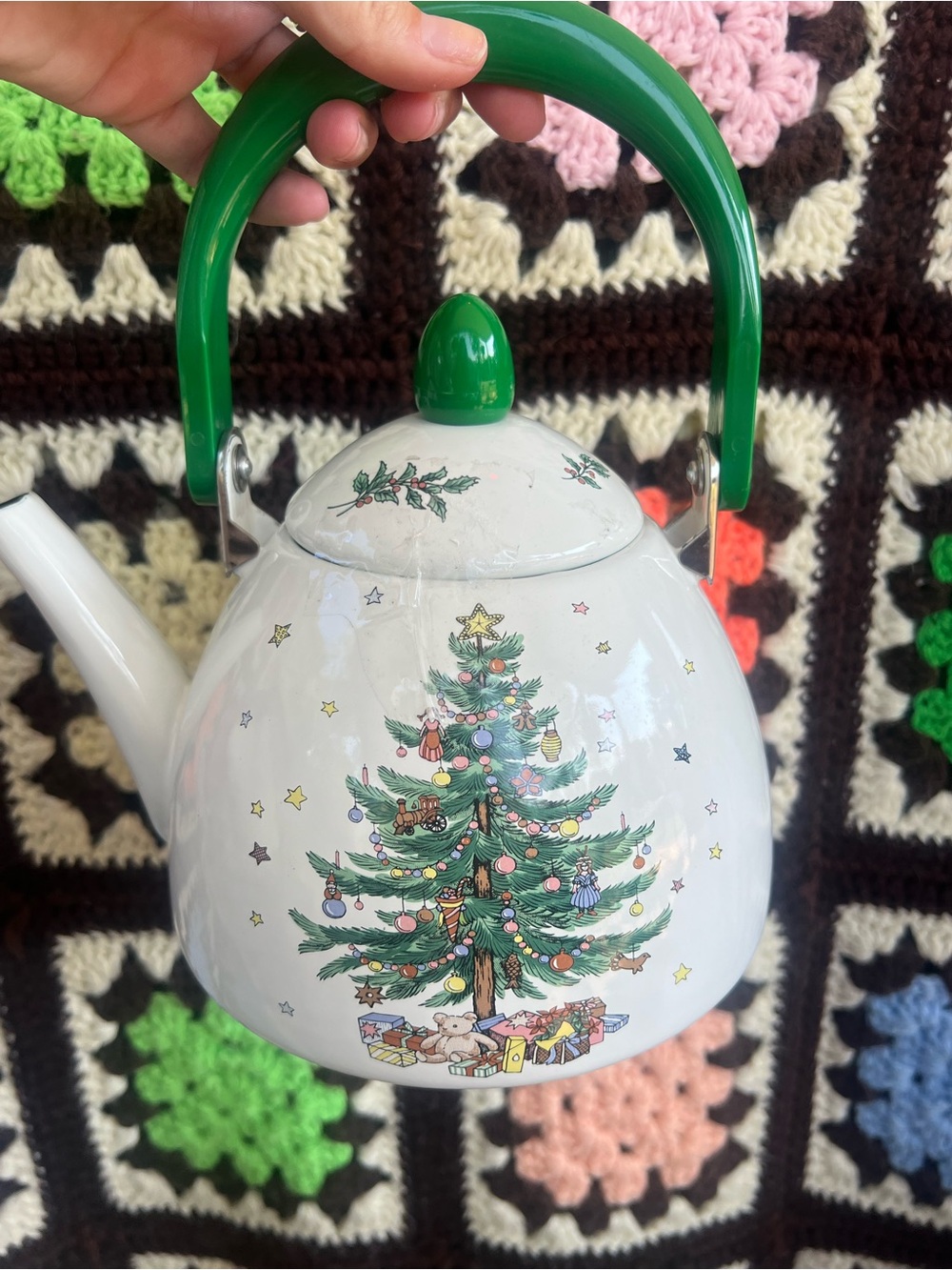 Nikko Christmas Tree Teapot Vintage Ceramic Holiday Tea Kettle Japan